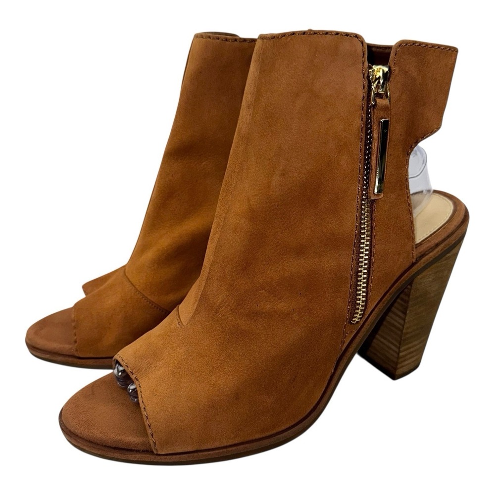 Gianni Bini Tan Suede Open-toe Block Heel Booties Sz US 10M